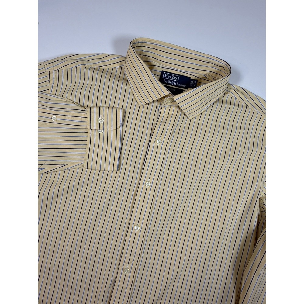 Polo Ralph Lauren Regent Shirt Mens 17.5 34/35 Yellow Striped Classic Fit Dress